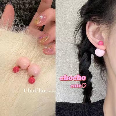 Color-blocking candies ~ Two pairs of colorful bean earrings, a new bestseller for women in 2025, simple and elegant, versatile earrings full figure