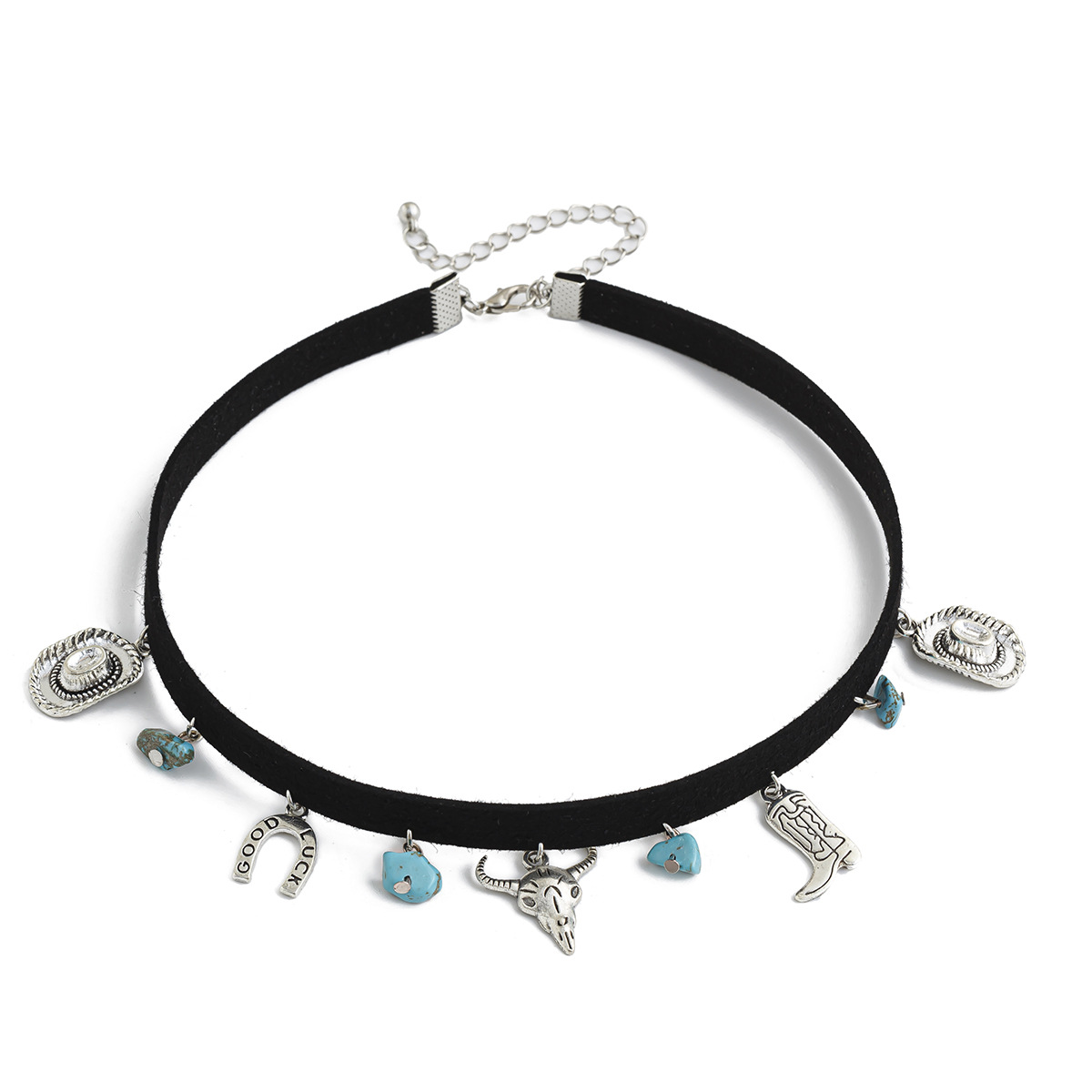 European and American cross-border accessories, ethnic-style bull head alloy necklace, retro geometric Korean velvet chain, collarbone chain for women Item Picture