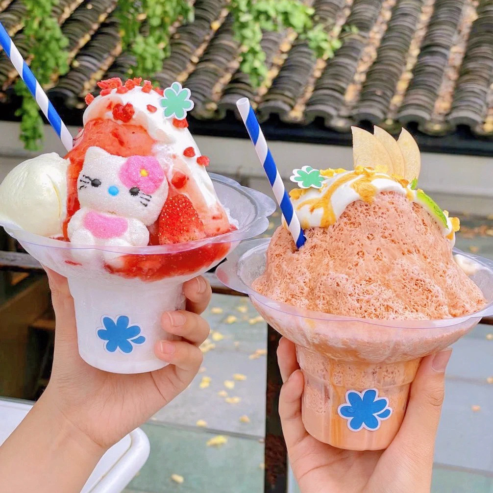 Internet-famous disposable soft ice petal bowl, hand-held shaved ice cup, commercial ice cream cup, dessert ice powder hand-held cup Application Scenario