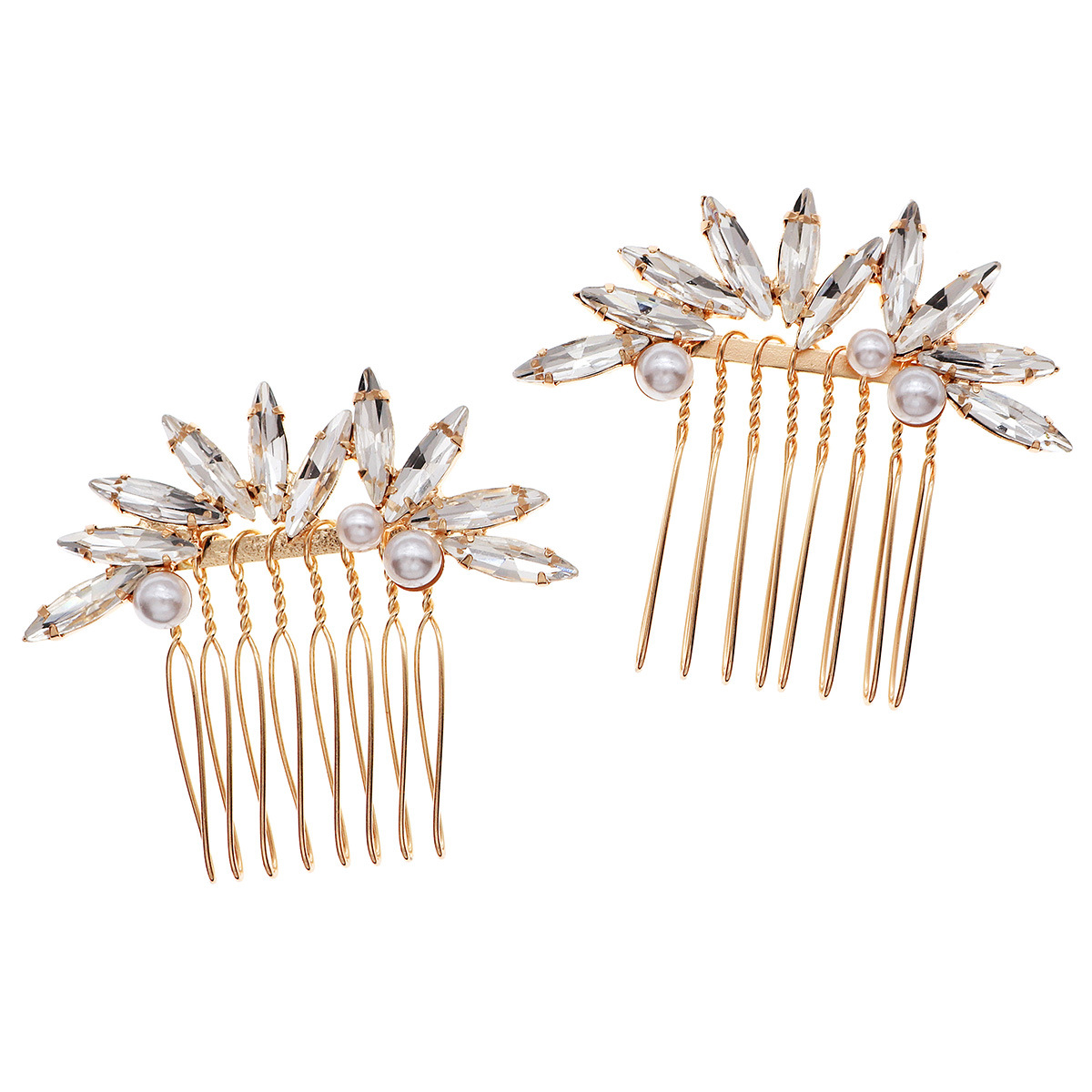 Two sets of daily versatile hair accessories for brides in Europe and America, featuring water diamonds, flower bouquets, horse eyes, claw diamonds and welded hairpins Item Picture