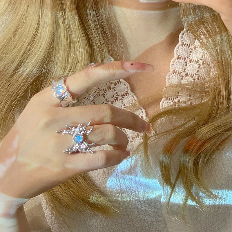 Liquid butterfly irregular and colorful moonstone open ring, a unique, sweet and cool design ring for women on Instagram full figure