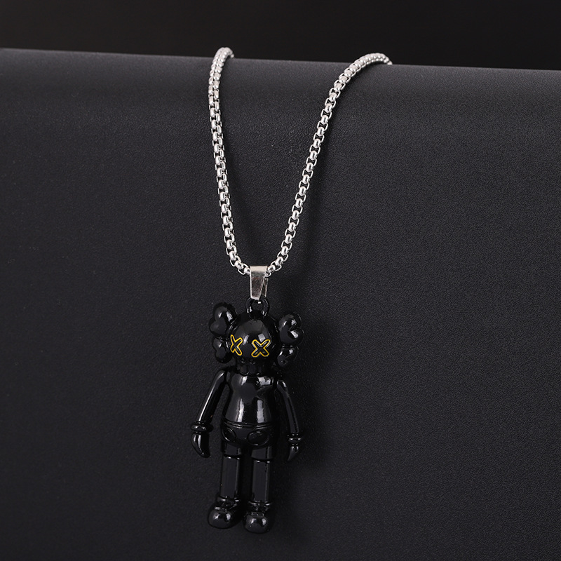 Wholesale of popular violent bear titanium steel necklaces in Europe and America, featuring cute cartoon and niche designs, long sweater chain necklaces for couples Specification drawing