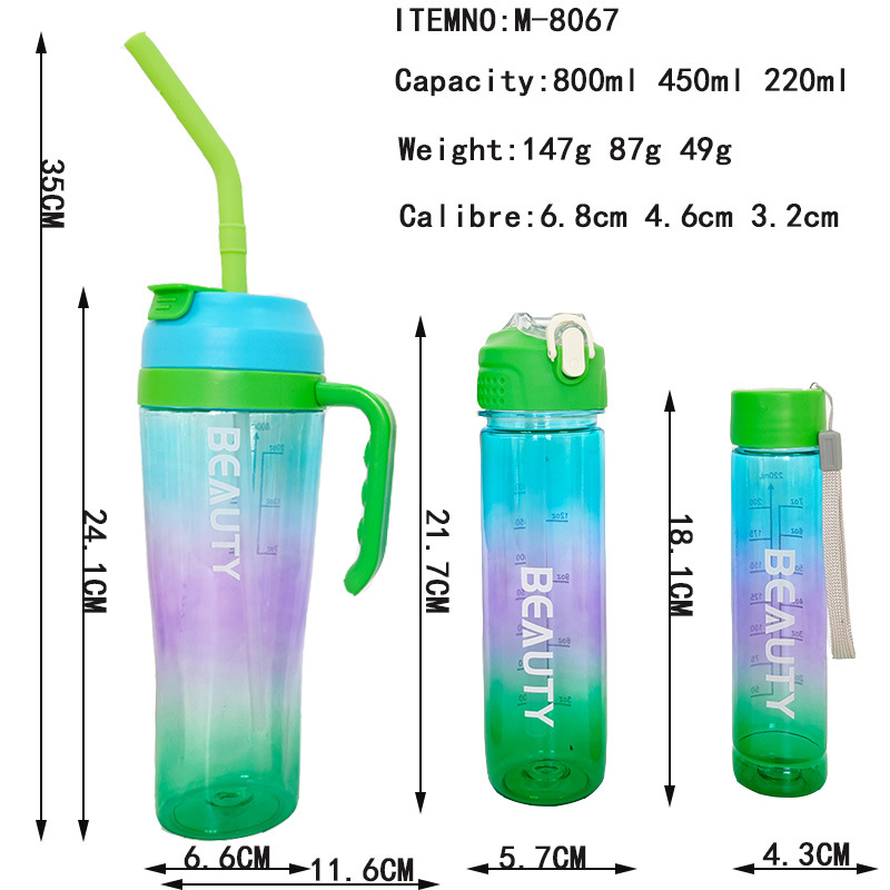 Large-capacity, colorful car cup, portable straw cup, high appearance level, car plastic cup, portable handle three-piece set, water bottle Application Scenario