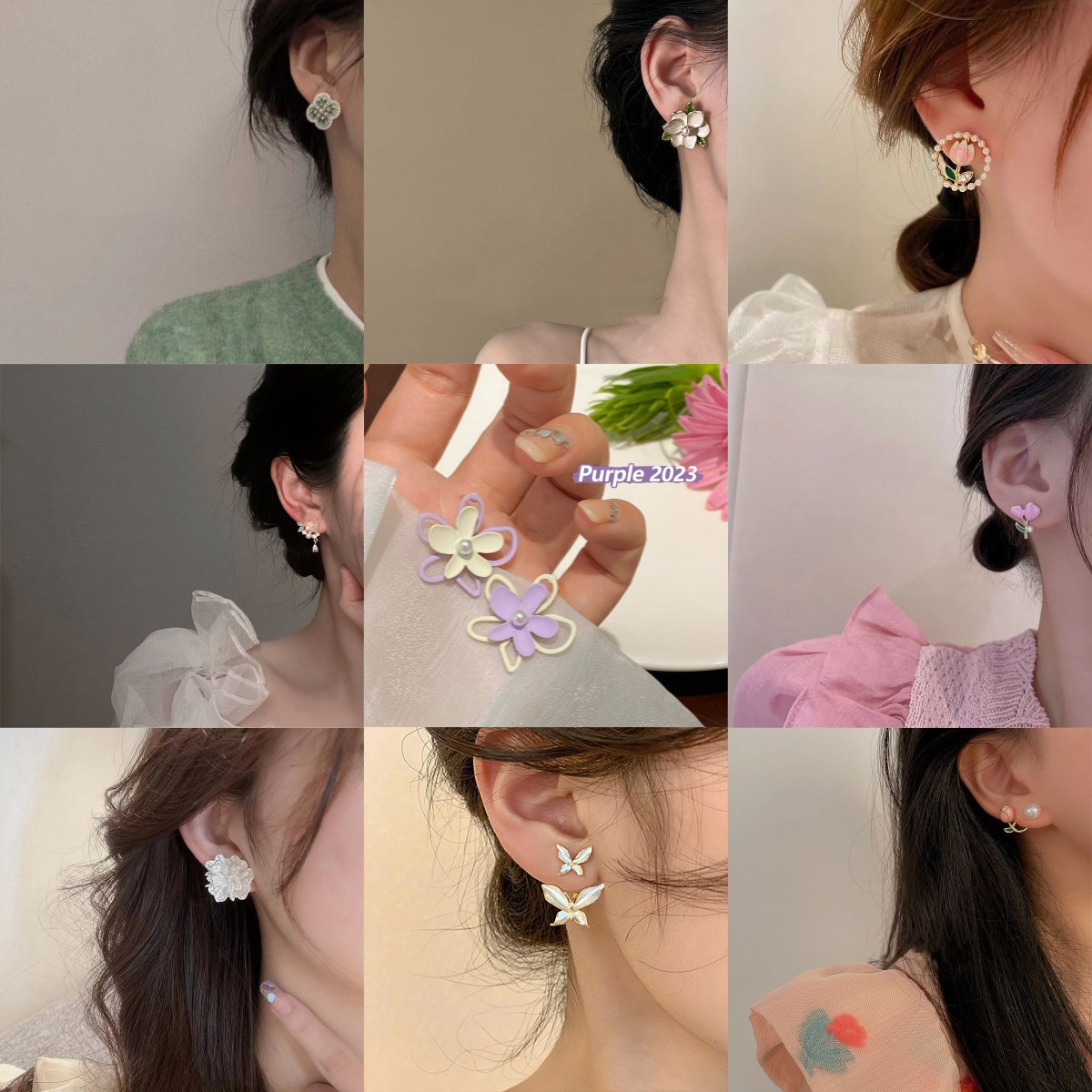 Spring flower stud earrings for women's charm, versatile and niche design sense earrings, ins trendy Korean style girlish earrings full figure