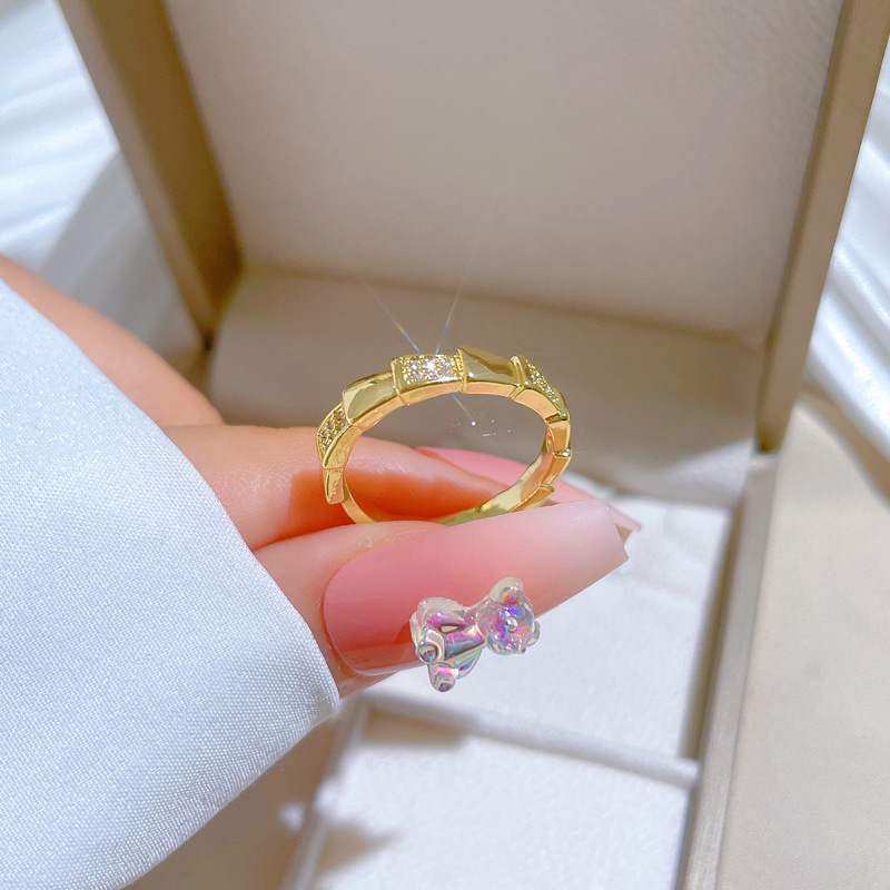 【 True Gold 】 Layered bamboo joint Full diamond ring with adjustable opening, simple Japanese-style bracelet, couple rings details Picture