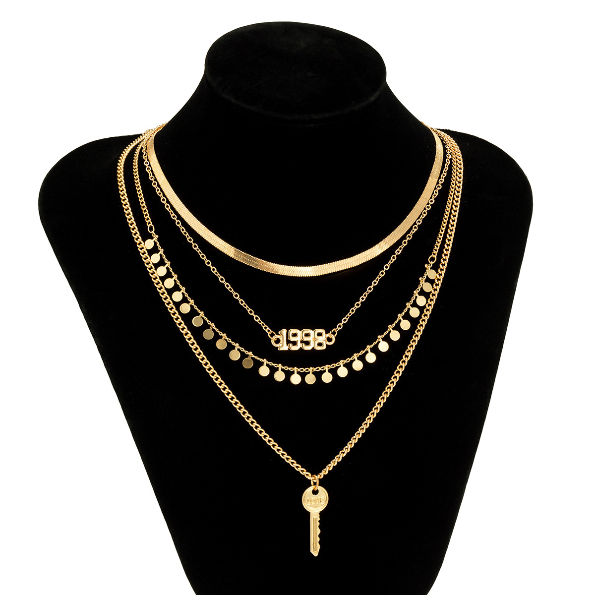 Retro letter key sequin tassel necklace for women, punk geometric snake bone chain necklace, cross-border accessories from Europe and America Item Picture