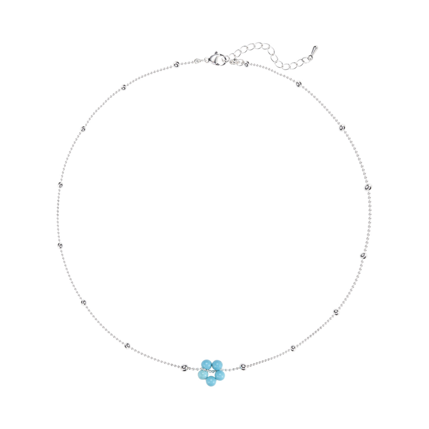Spring and summer new turquoise beaded double-layer necklace for women's fashion, blue flower fresh and delicate layered collarbone chain wholesale Item Picture