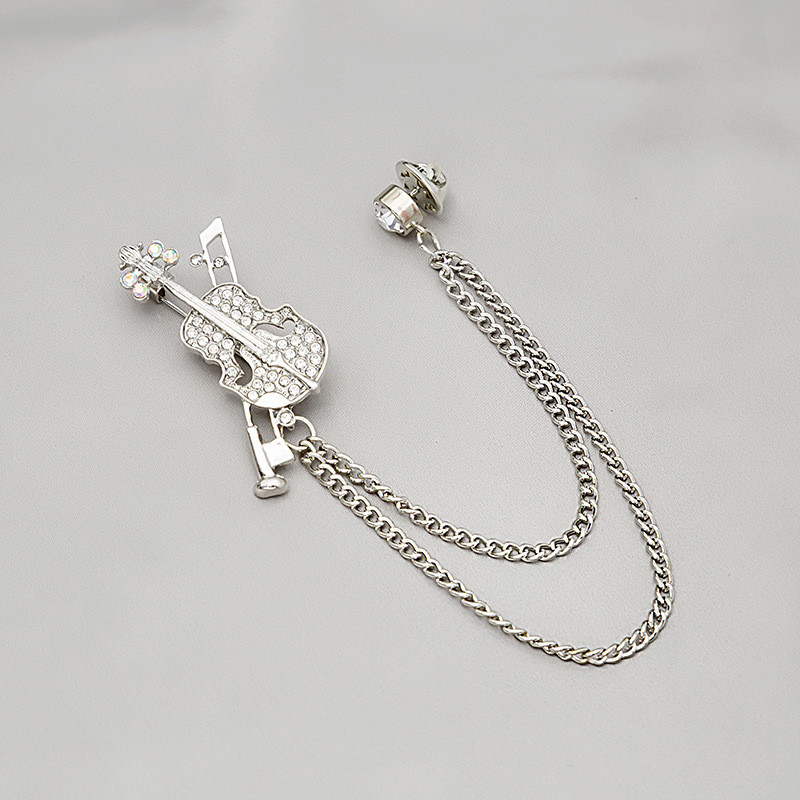 European and American fashion influencer style cartoon crystal sparkling diamond musical instrument violin brooch collar pin brooch badge accessory gift Application Scenario