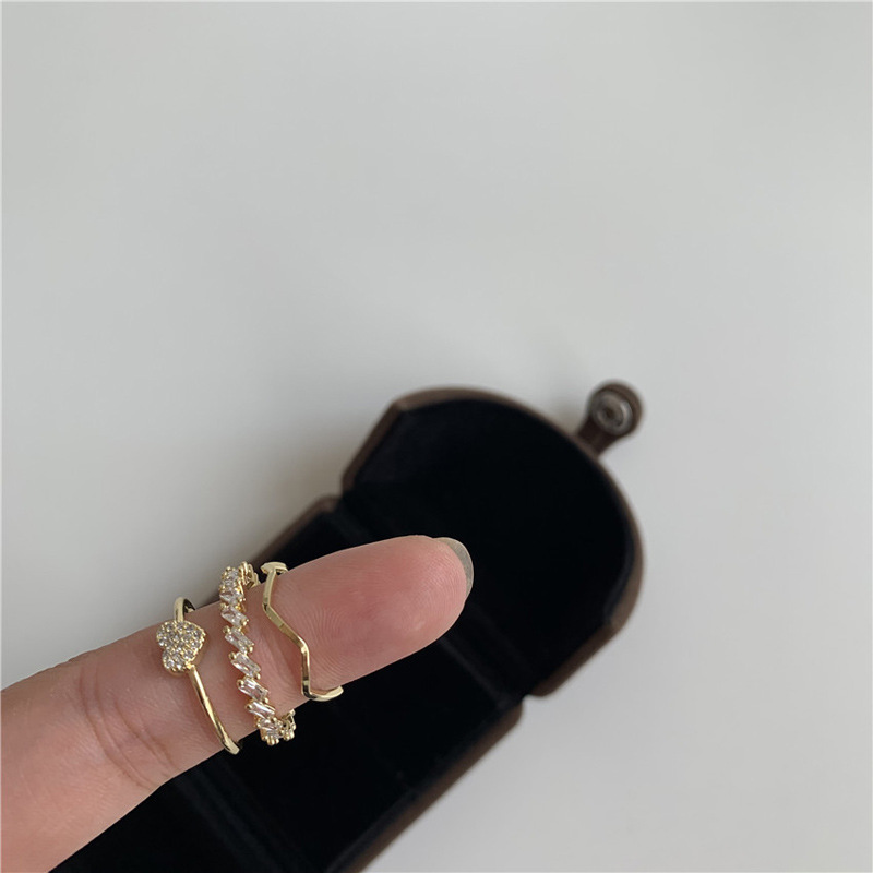 Exquisite zircon heart-shaped opening ring for women, fashionable and individualistic on Instagram, cold style, niche and high-end, adjustable ring Specification drawing