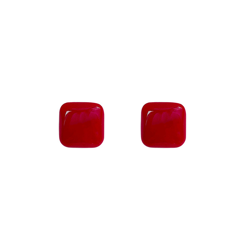 The white Ankela red square stud earrings exude a retro and high-end charm for women, and are a light luxury 2025 New Year's ear accessory Item Picture
