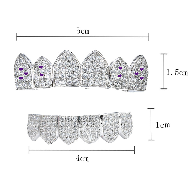 Cross-border new product: Purple oil-drip dental jewelry, heart zircon inlaid zircon hip-hop personality, Halloween nightclub exaggerated dental jewelry details Picture
