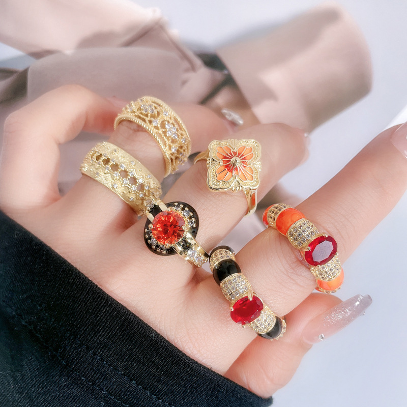 Retro court-style hollowed-out lace atmosphere, new Chinese-style open ring, women's fashionable, exquisite, light luxury and high-end ring Specification drawing