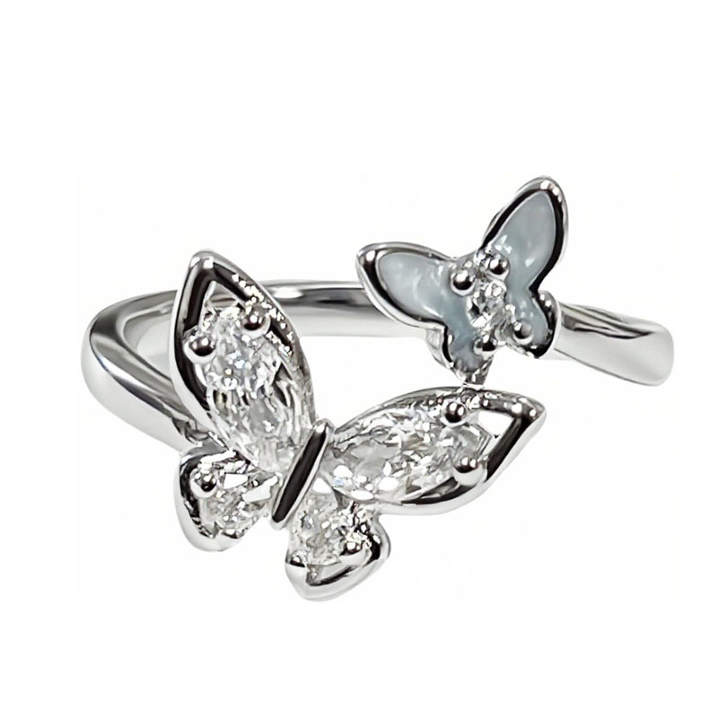 Korean-style ins starfish tail pearl ocean-themed ring, a niche and light luxury double butterfly elegant ring, summer accessories Item Picture