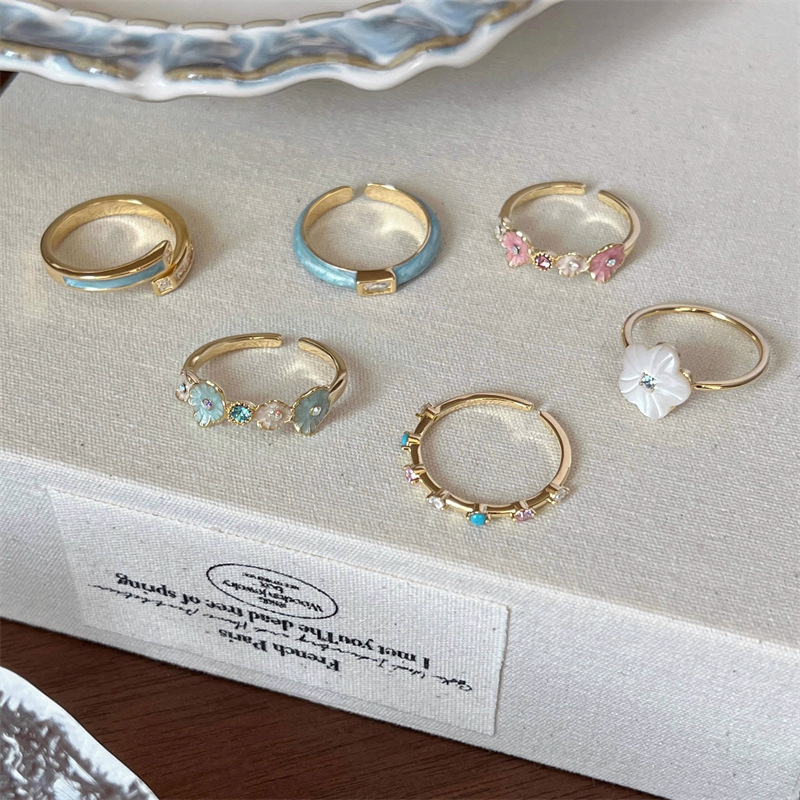 Mother-of-pearl blue enamel ring for women, 2025 new style index finger ring, light luxury, niche and unique, high-end open ring trend full figure