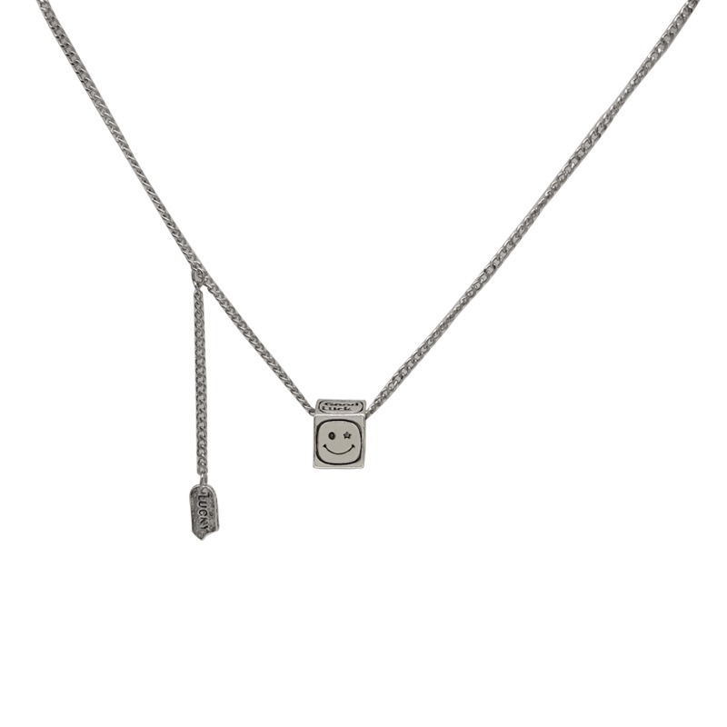Silver retro square five-pointed star smiling face necklace, collarbone chain, tassel sweater chain from Dongdaemun, South Korea, 2023 trend Item Picture