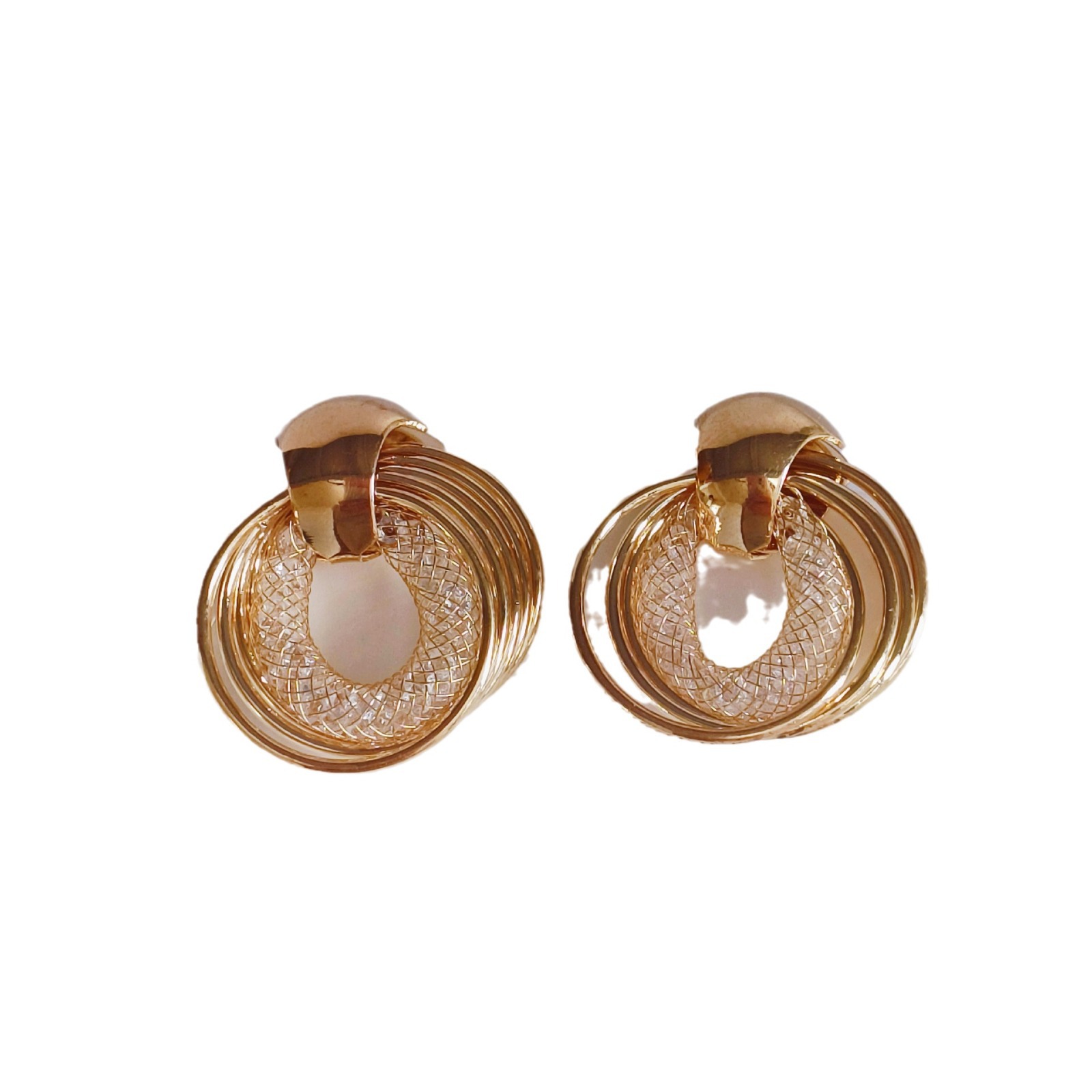 Grid sparkling diamond multi-circle earrings, stud earrings, high-end, light luxury, versatile, cross-border design sense earrings and accessories Item Picture