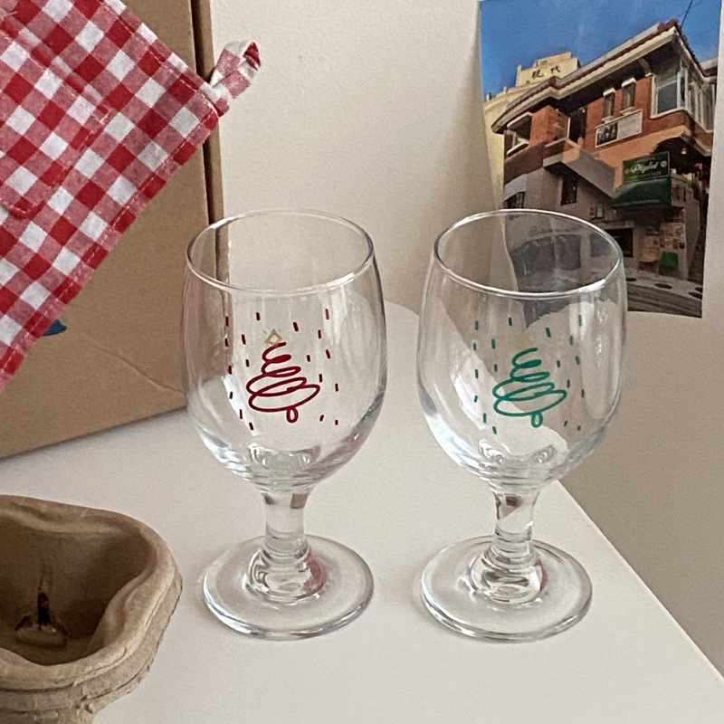French retro and elegant Christmas tall glass, ins atmosphere red wine glass, champagne glass, juice glass gift Specification drawing