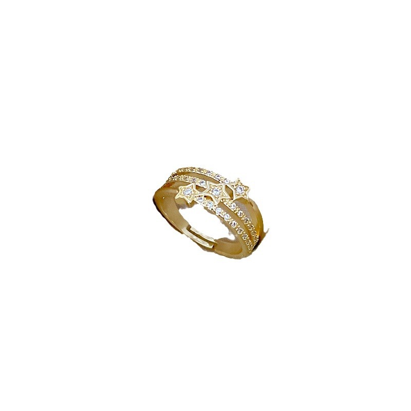【 Real Gold 】 Three-layer star-studded ring with adjustable opening, simple Japanese-style bracelet, couple rings Item Picture