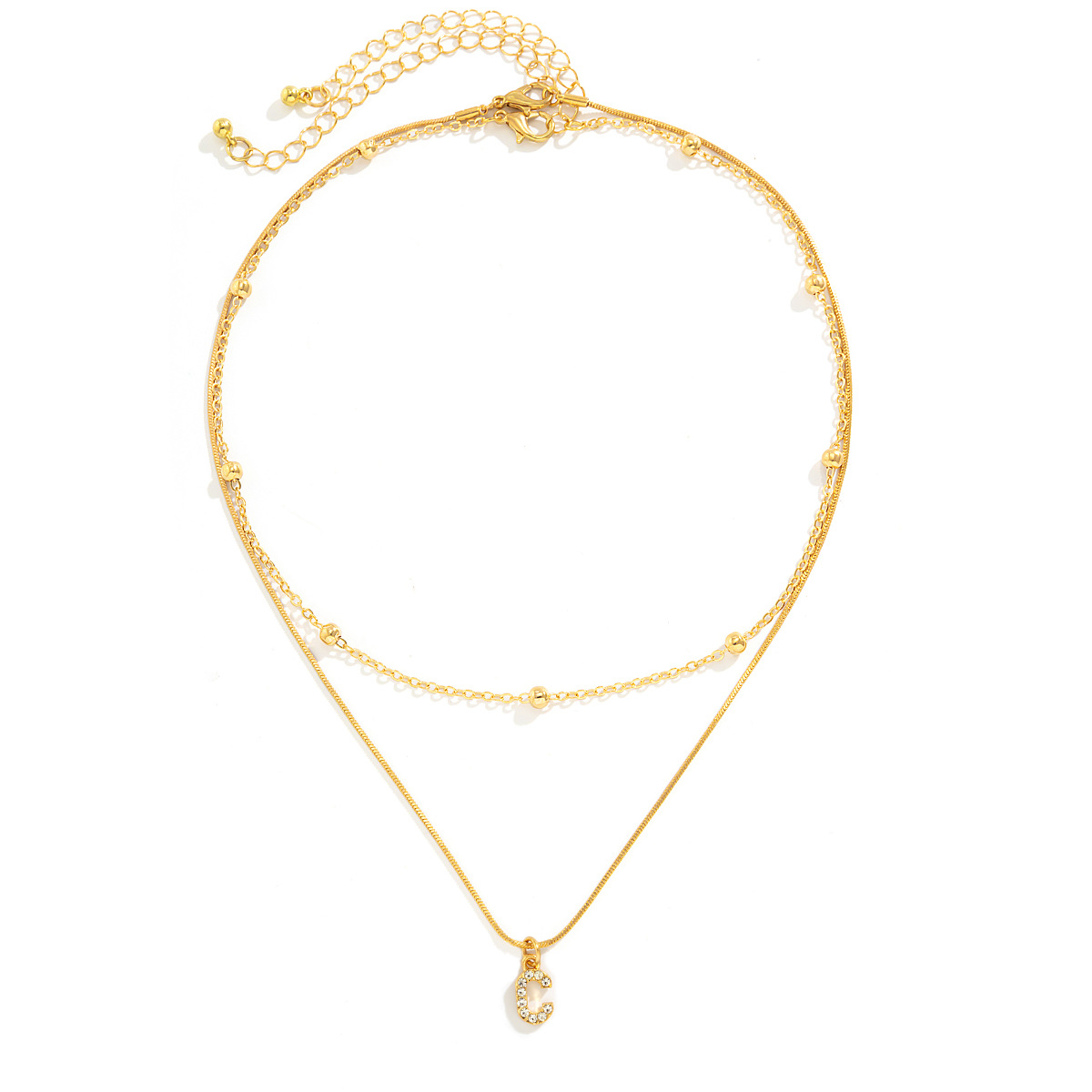 European and American cross-border simple diamond-encruted English letter pendant, double layer necklace collarbone chain, versatile snake bone necklace for women Item Picture