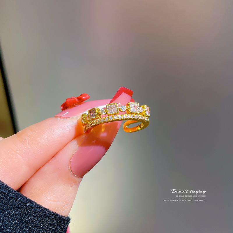 【 Real Gold 】 Couple rings, women's Instagram trendy and fashionable plain ring, adjustable open ring, cold and unique style index finger ring details Picture