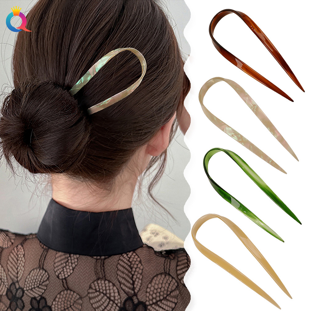 Wholesale of Qiyue Cross-border acetic acid Board simple ancient-style U-shaped hairpins, hairpins, hairpins, headwear and hair accessories full figure
