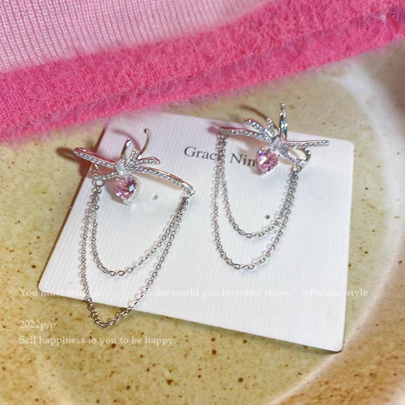Be happy every day! Sweet butterfly tassel ear bone clips, light luxury style, no ear holes, high-end women's earrings Specification drawing