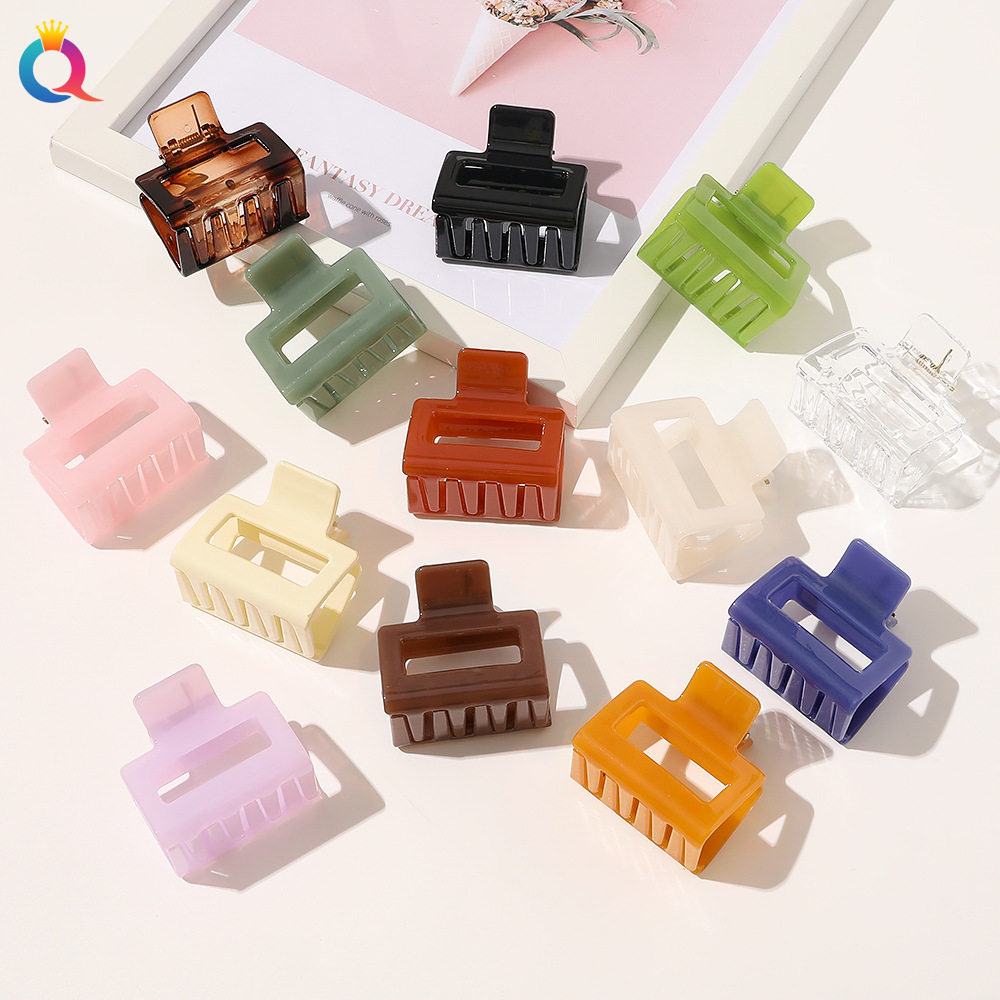 Wholesale of Qiyue Cross-border solid color headwear, small square clips, shark clips, ins high ponytail grab clips and hair accessories full figure