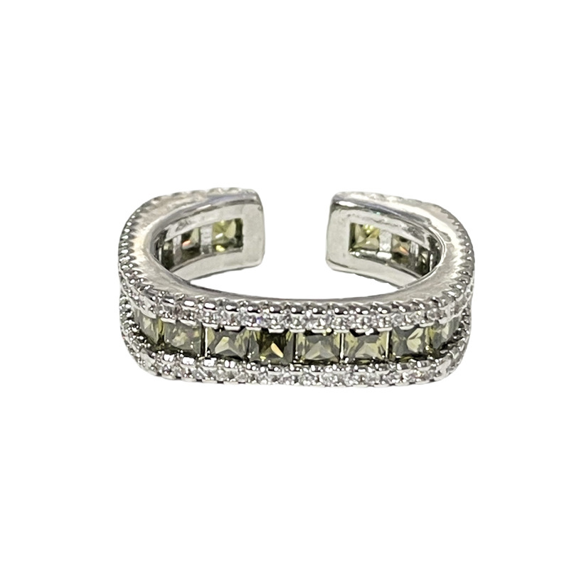 A light luxury and high-end square diamond-encrusted geometric opening ring, a unique and exquisite design with a cold and aloof style for women Item Picture
