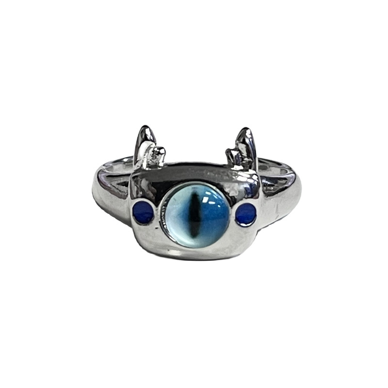 A simple, sweet and cool cat-eye drip glaze cold style open ring for women's fashion, niche design, unique and exquisite personality ring Item Picture