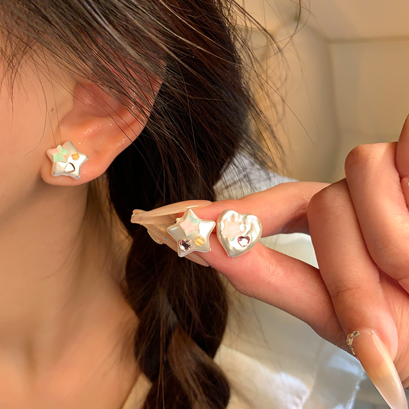 Colorful zircon heart-shaped star stud earrings for women, dopamine fresh and sweet earrings S925 silver needle earrings wholesale details Picture
