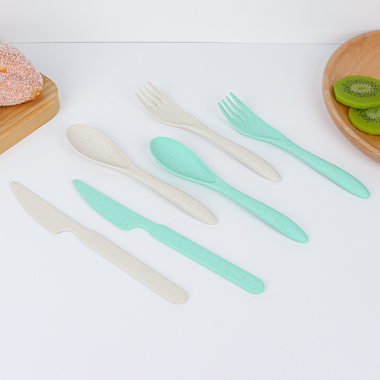 Wheat straw portable tableware, knife, spoon and fork set, outdoor plastic office tableware three-piece set, factory batch Application Scenario