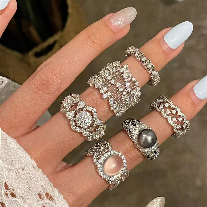 French light luxury micro-set zircon ring for women, 925 sterling silver, a niche high-end feel, plain ring, open ring trend Specification drawing