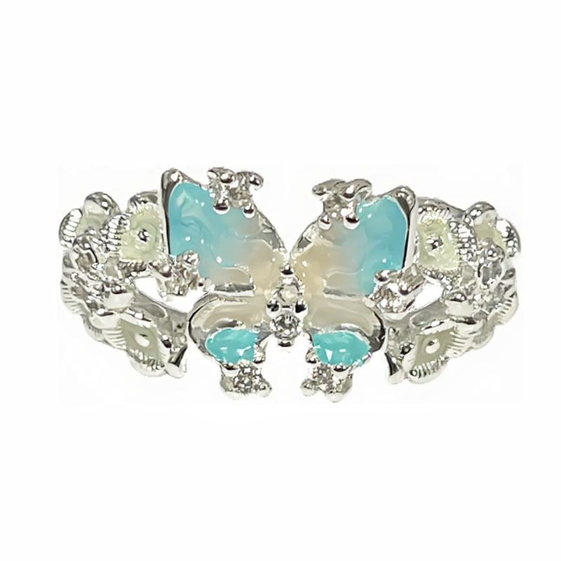 Summer enamel flower open ring with elegant painting style, women's irregular butterfly, fashionable, light luxury and niche design ring Item Picture