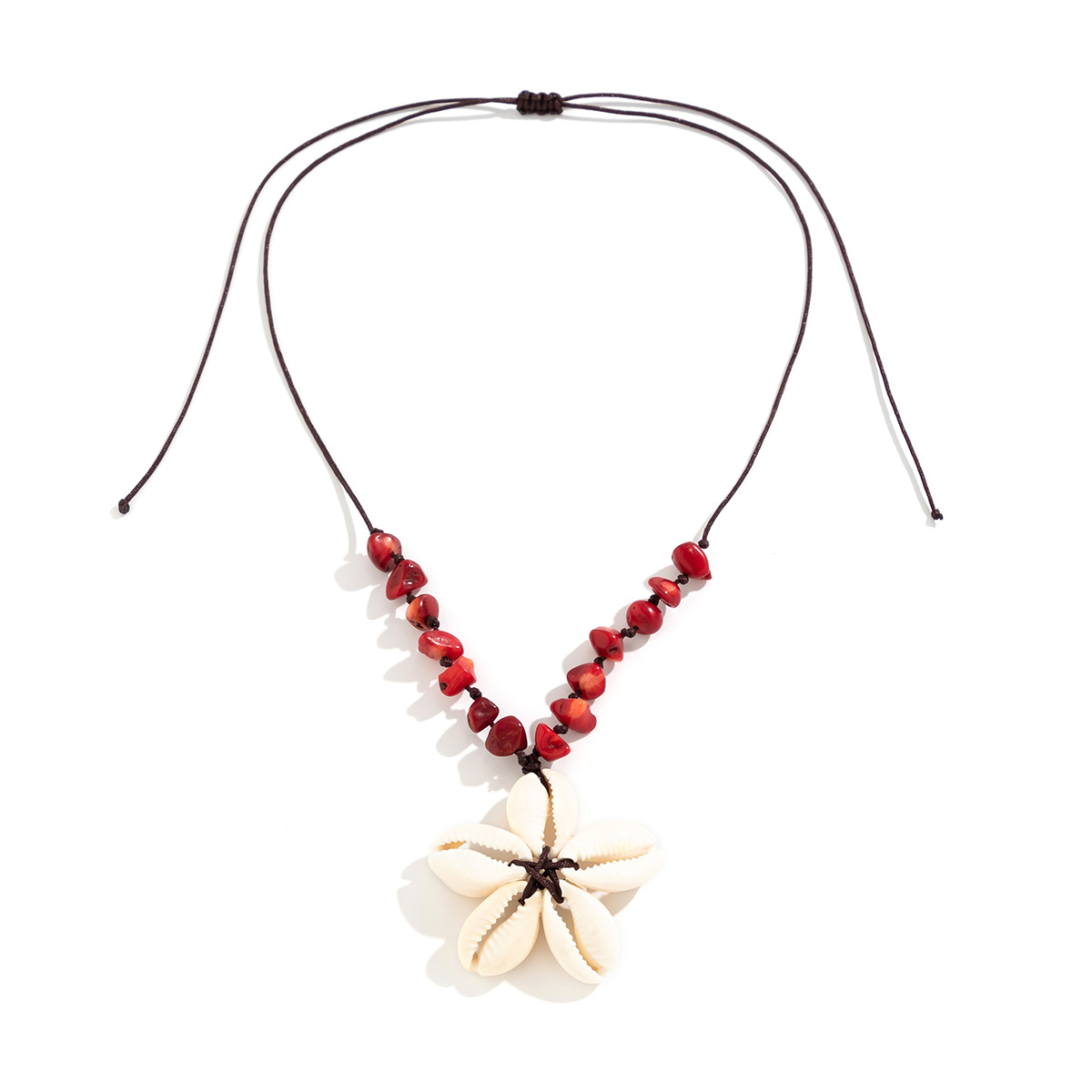 European and American cross-border jewelry, ethnic style beaded hand-woven necklaces, simple shell, crushed stone and flower retro necklaces Item Picture