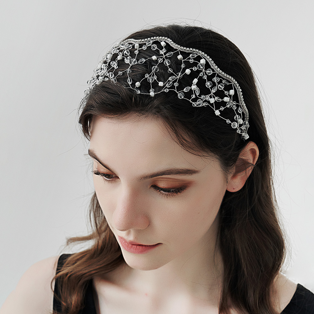 Amazon exquisite hair bands, hand-woven head mesh hair accessories, female performance and catwalk accessories, European and American bride mesh headwear full figure