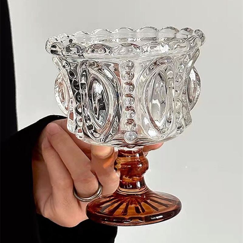 Popular high-footed mousse ice cream cup, embossed dessert bowl, ins yogurt pudding ice cream glass cup Application Scenario
