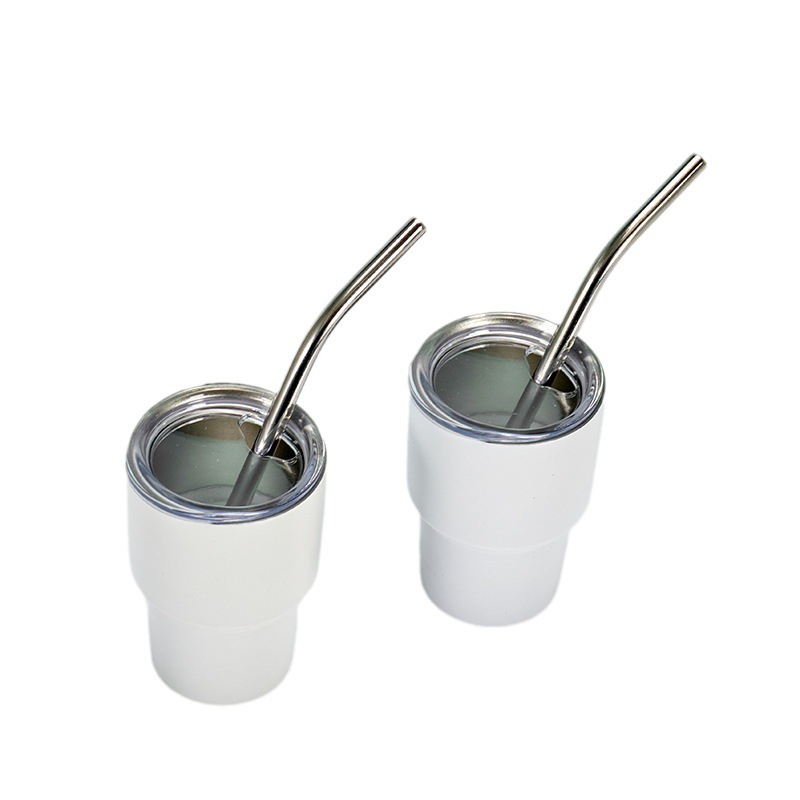 Fluorescent heat sublimation small wine glass, stainless steel heat and cold preservation 3oz luminous cup, mini color-changing luminous straw water cup Item Picture