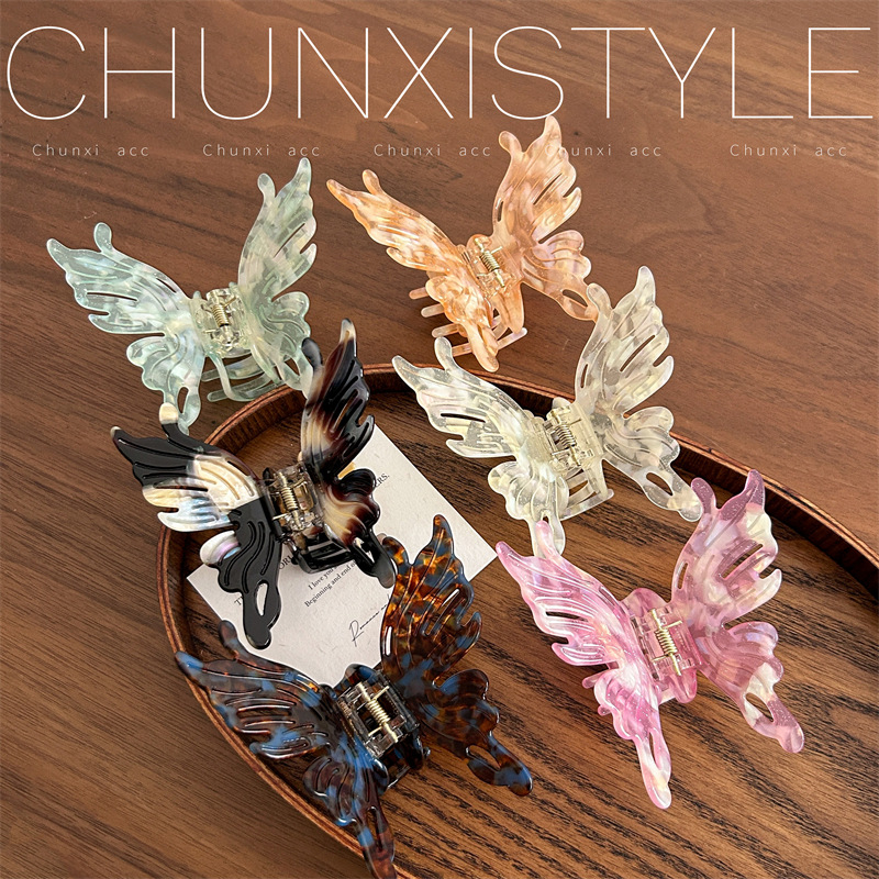 YD Super Fairy ins style acetate butterfly hair clip, a popular back head bun hair clip and ponytail clip accessory details Picture