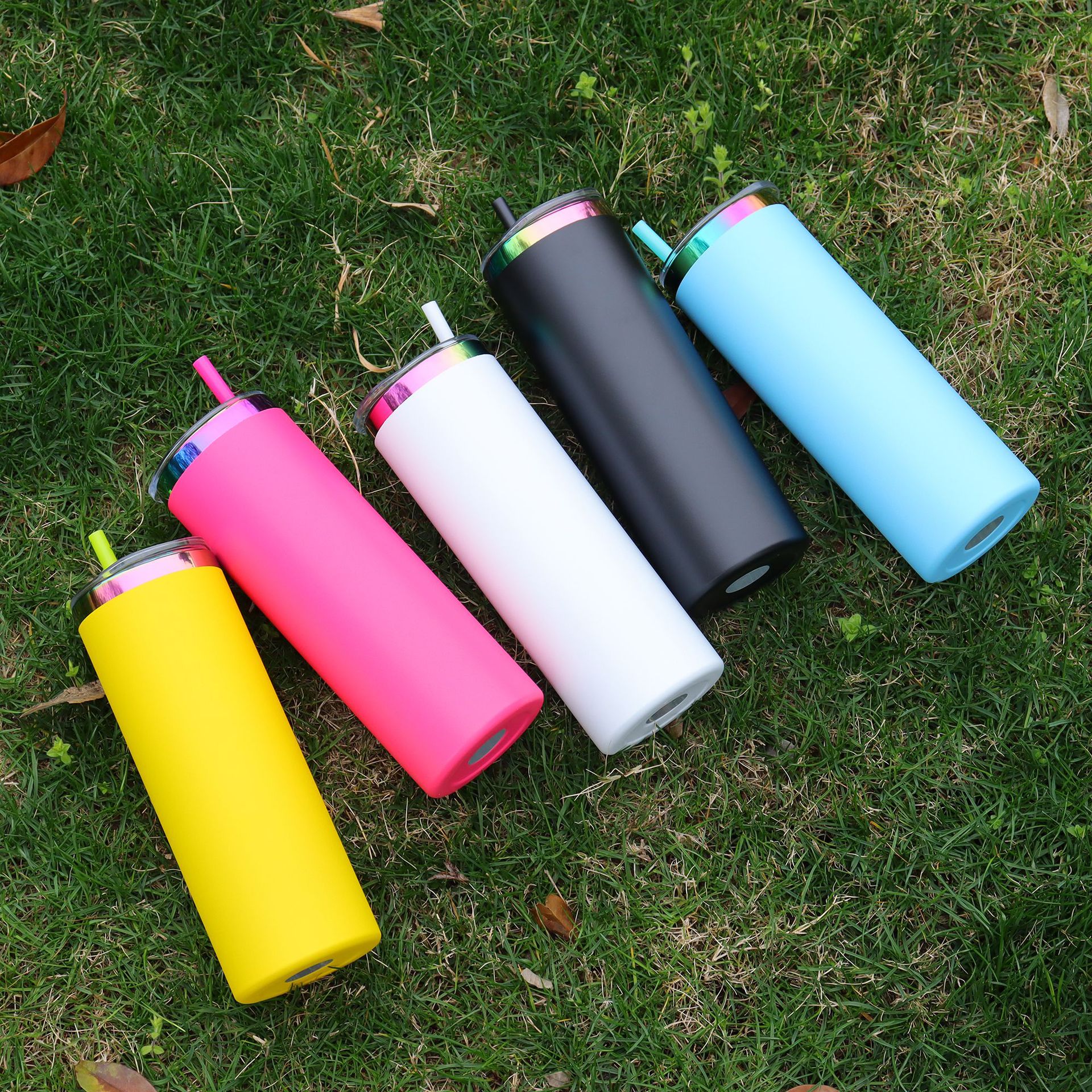 Colorful electroplated 20oz straight cup, slimming cup, coffee cup, transparent lid, powder-coated insulated cup, portable ice cup details Picture