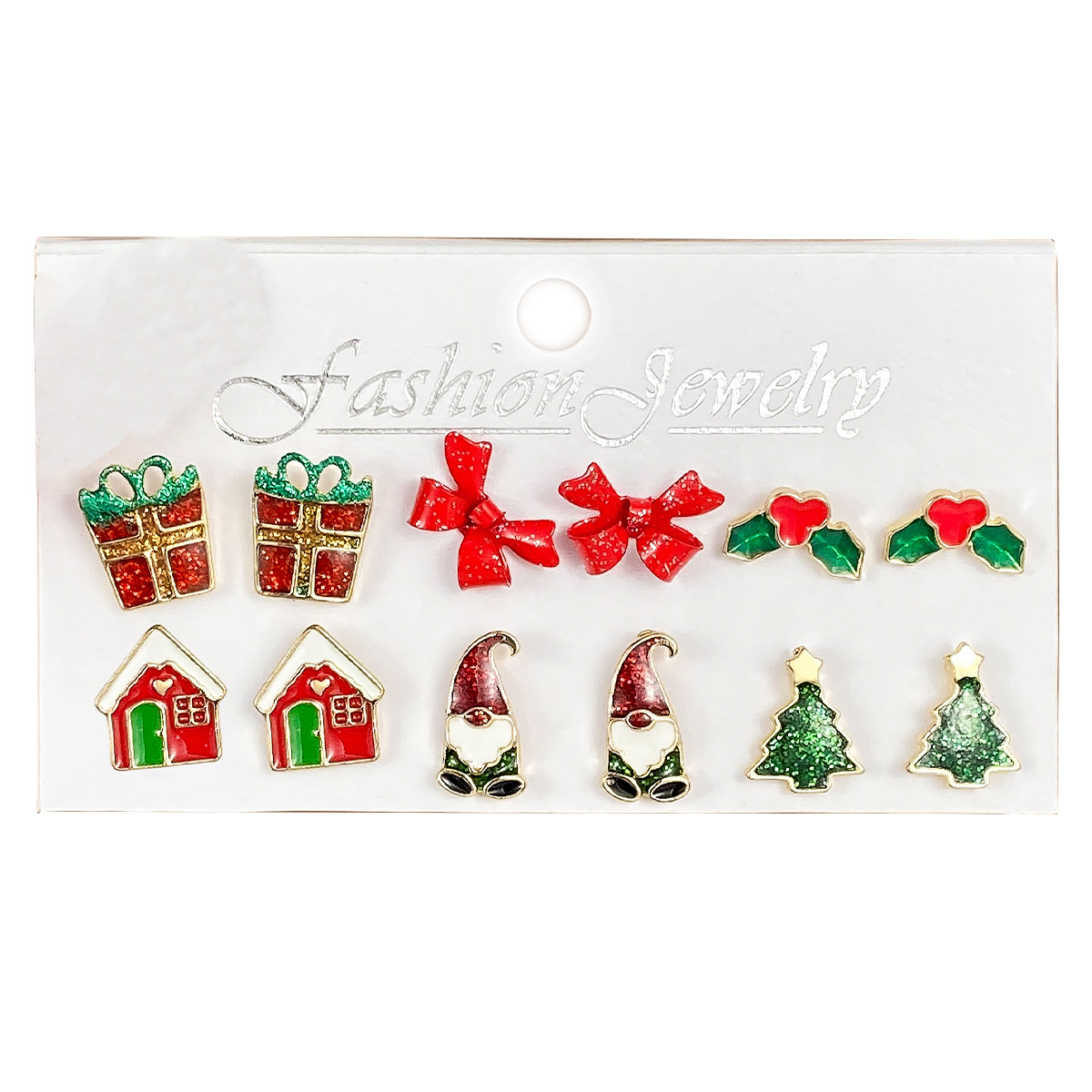 Alloy series snowflake bell stud set, a popular export product. Cartoon oil-dripping walking stick, elderly earrings, women Item Picture