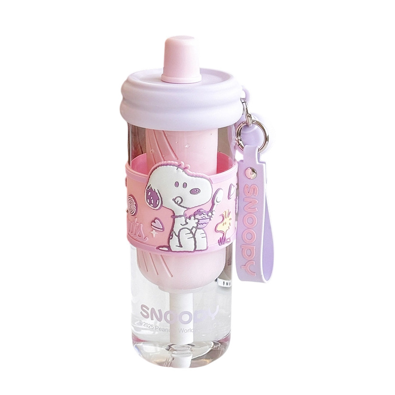 Cute Snoopy flower tea straw cup, high-temperature resistant tea-water separation tritan water cup, high appearance level plastic cup for girls Item Picture