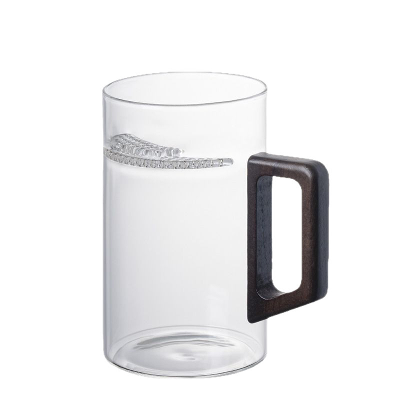 Factory wholesale large-capacity crescent-shaped transparent glass cups, office covered filter tea brewing cups, high-temperature resistant drinking cups Item Picture