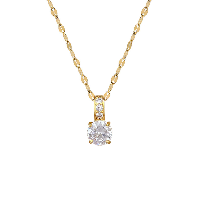 【 Titanium Steel 】 Light luxury slightly inlaid real gold simple zircon necklace for women, new collarbone chain with a light luxury and niche design sense Item Picture
