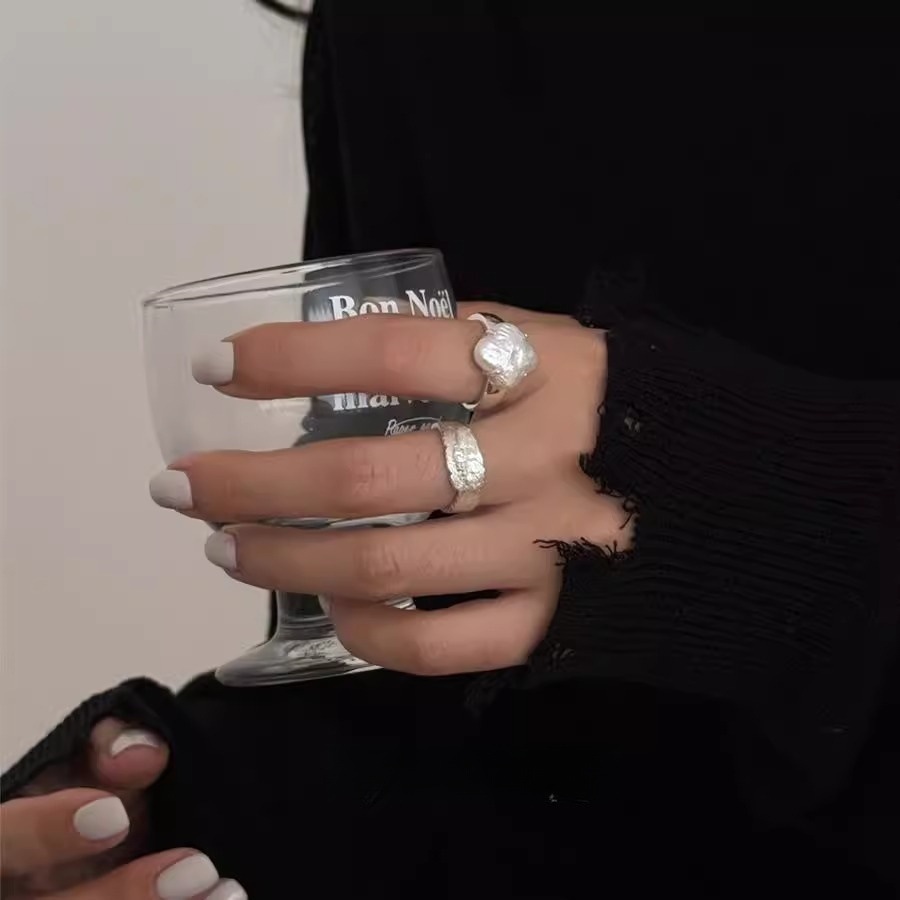 925 sterling silver special-shaped pearl four-leaf clover brushed leaf ring for women's ins sweet, cool and cold style niche design ring Application Scenario