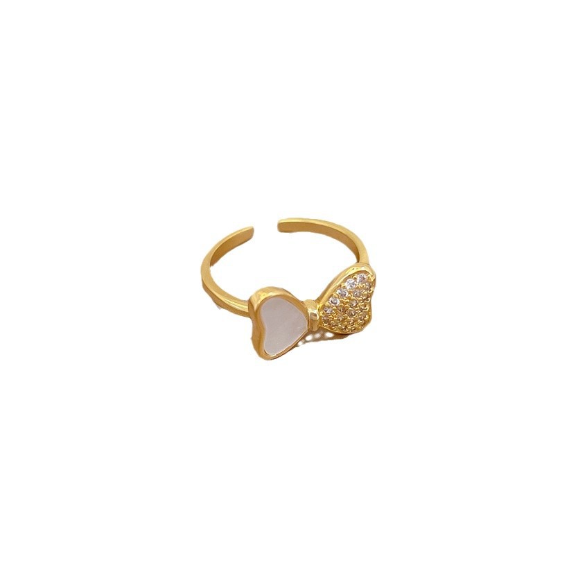 【 Real Gold 】 Shell butterfly Full diamond ring with adjustable opening, simple Japanese-style bracelet, couple rings Item Picture