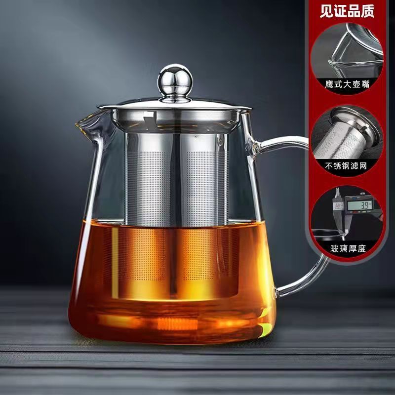 Glass teapot, high-temperature resistant tea set, thickened filter, tea boiling, tea water separation, small flower teapot for brewing, household use Application Scenario