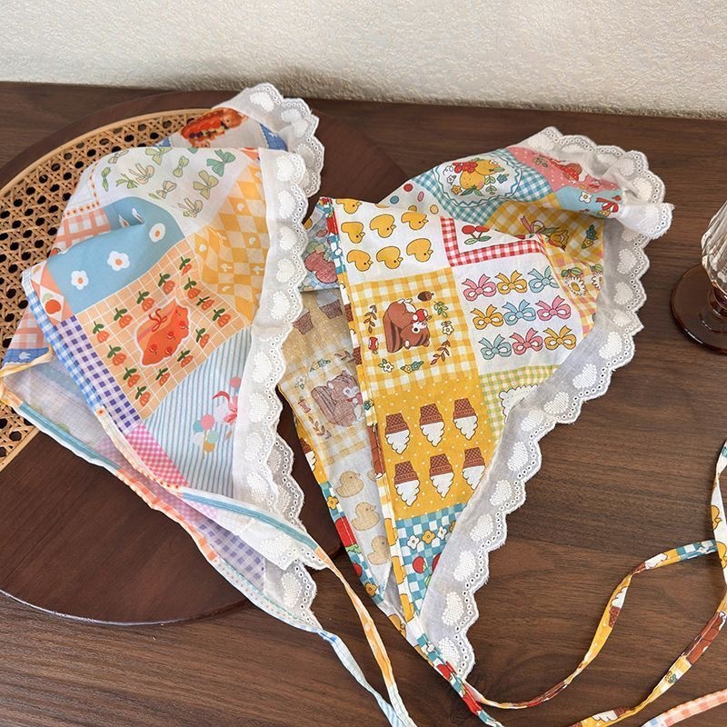 French country style cute girl printed hair band, lace headscarf, vacation photo bag, triangular scarf and hair accessory Specification drawing
