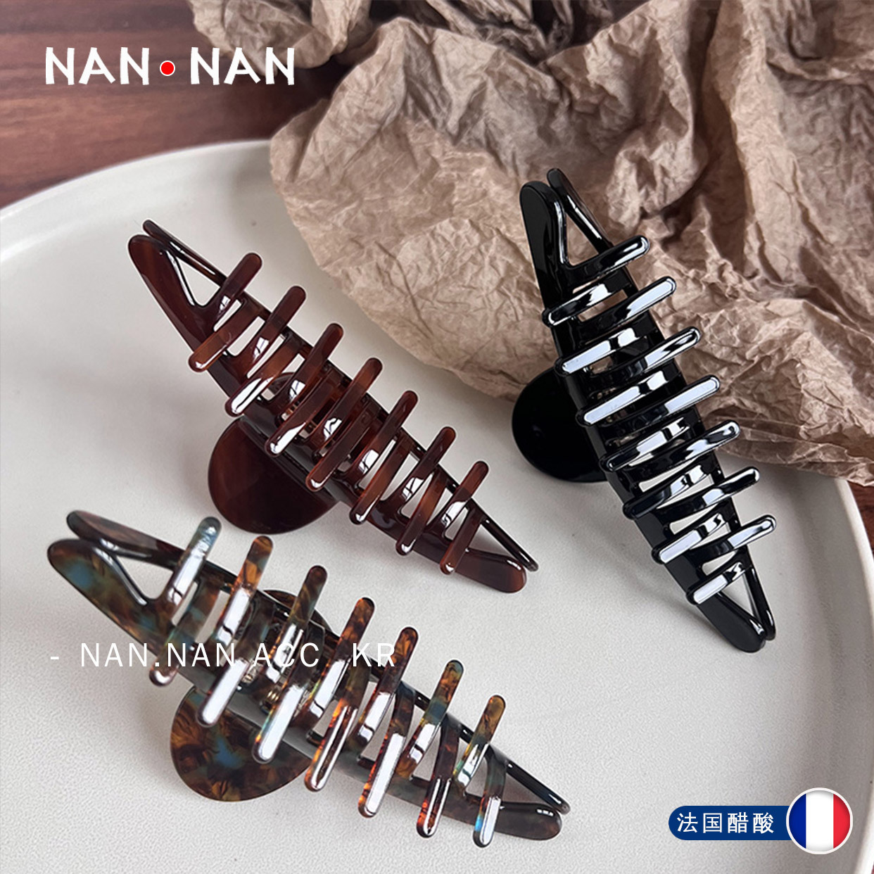 French retro acetate clip hair accessory, elegant shark clip, niche high-end feel, large coil hair clip, black hair clip Specification drawing