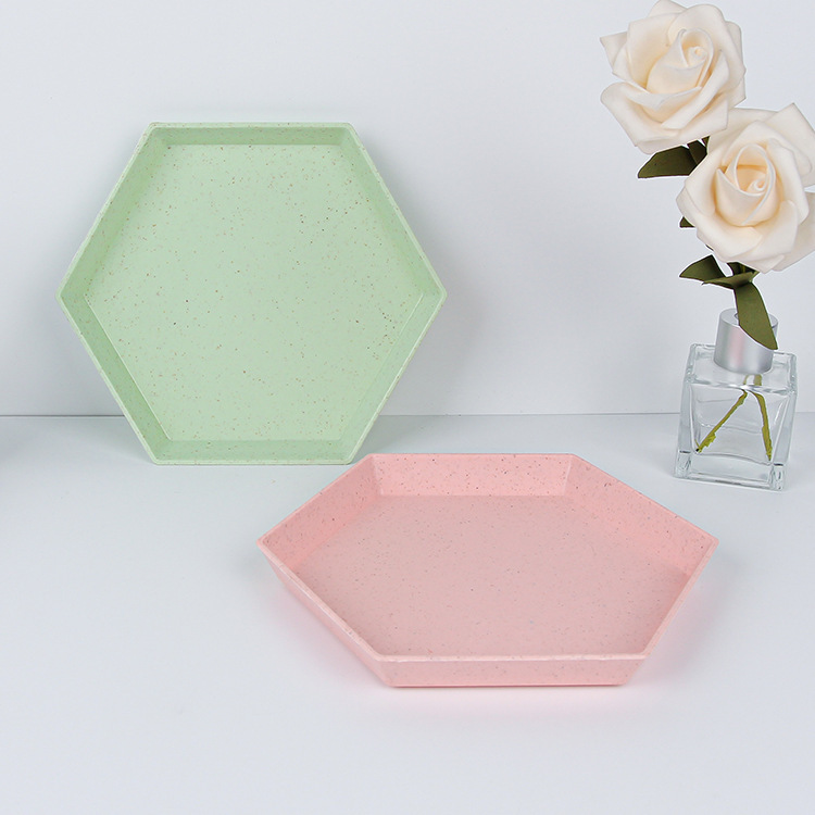Wholesale of cross-border wheat straw round plates, household hexagonal fruit plates, creative plastic bone-spitting plates and garbage plates Specification drawing