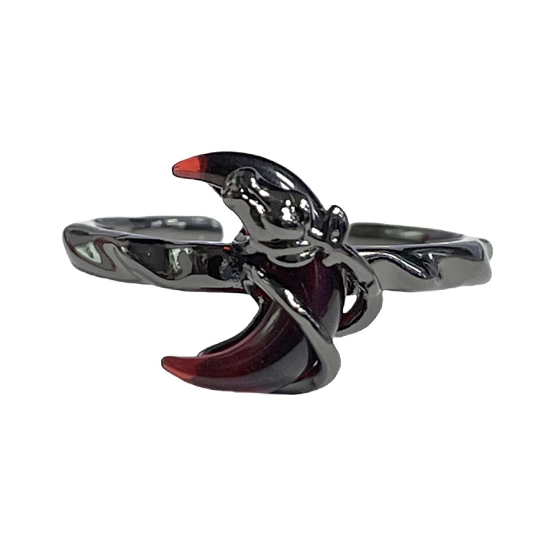 A niche design moon rose entwined dark and individualistic open ring, a unique and fashionable feminine androgynous ring for a hot girl Item Picture